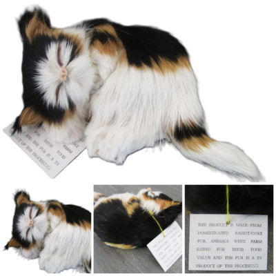 Realistic Calic Kitty Cat Kitten Real Rabbit Fur Closed Eyes Sleeping 5'' Vtg NWT