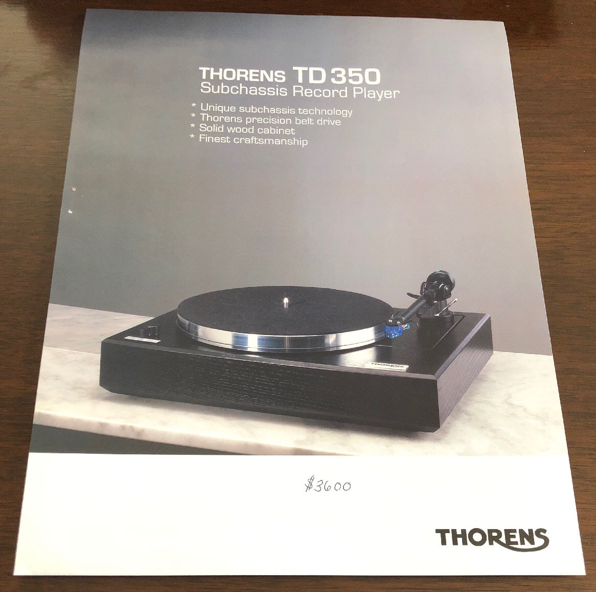THORENS TD 350 SUBCHASSIS RECORD PLAYER ORIGINAL COLOR PRODUCT LEAFLET AD M296x