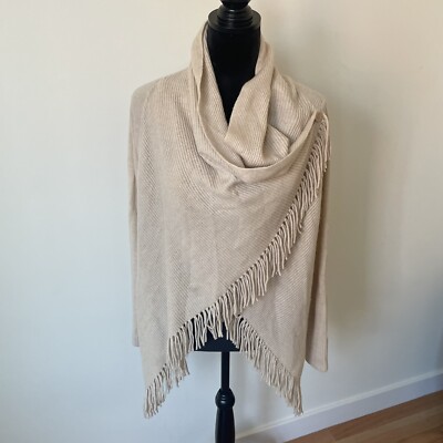 REPEAT Beige Cashmere Wool Fringe Long Sleeve Wrap Sweater 86995W161 EUC Sz XS