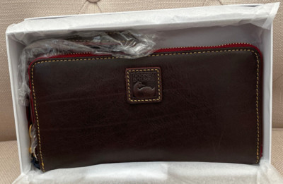 Dooney & Bourke Florentine Lg Zip Around Wristlet Wallet Brown T Moro NWT Boxed