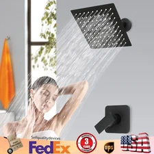 8” Shower Faucet Set with Valve Bathroom Rain Shower Head Combo Wall Mount Black