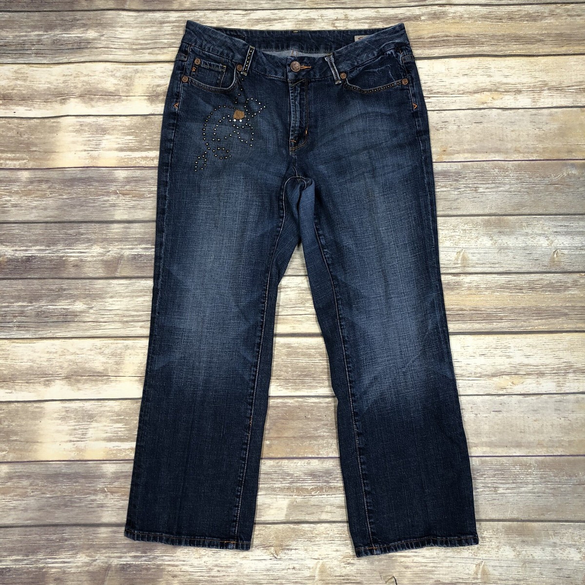 Seven7 Women's 18 Blue Premium Denim Studded Rhinestone Boot