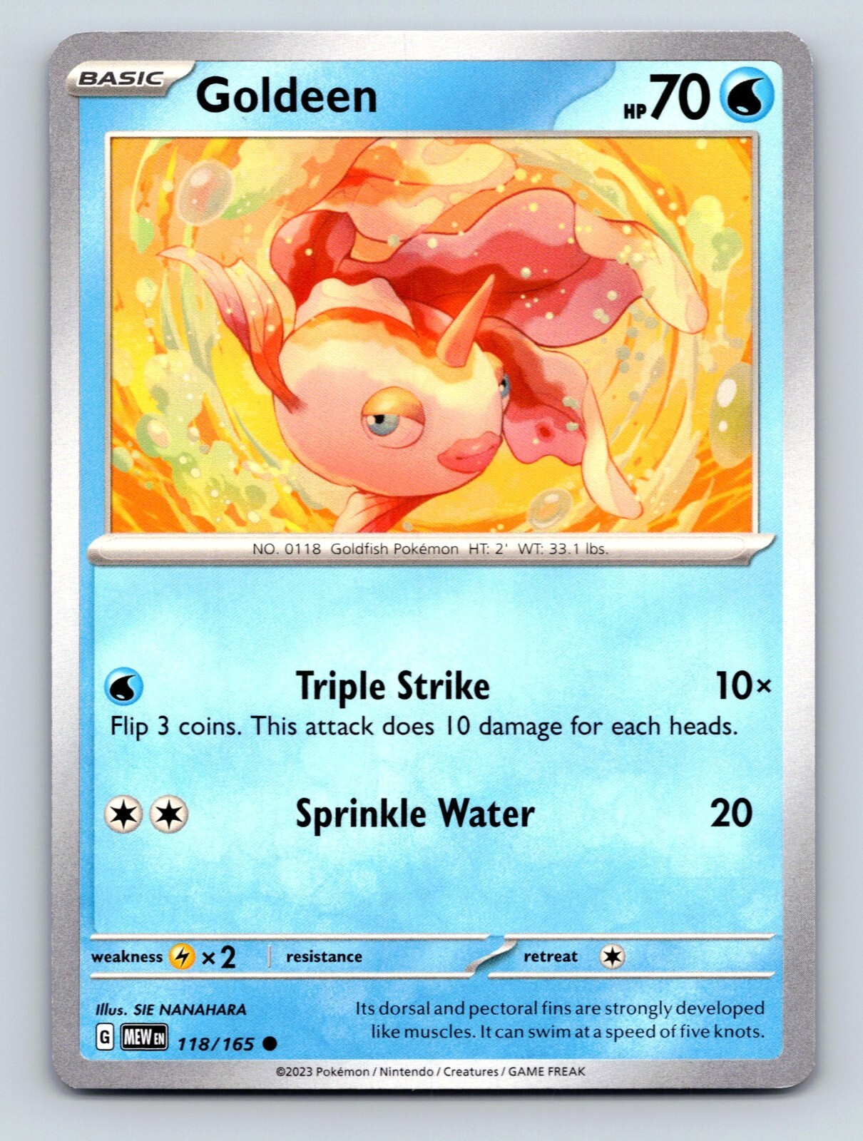 Goldeen HP 70 Triple Strike Attack Rareza Azul Colorido Pokémon