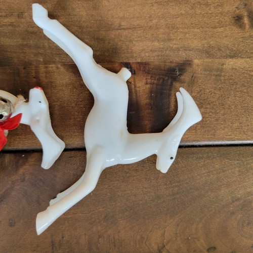Vintage 3 Hard Plastic Rosbro White Art Deco Reindeer Christmas Tree Ornaments - Picture 8 of 8