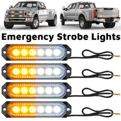 4x 6 LED Emergency Strobe Lights Amber White Warning Flashing Beacon Light Bar