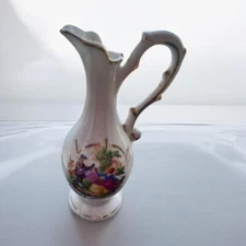 Vintage Porcelain Pitcher Vase With Romantic Scene & Ornate Handle (PI)