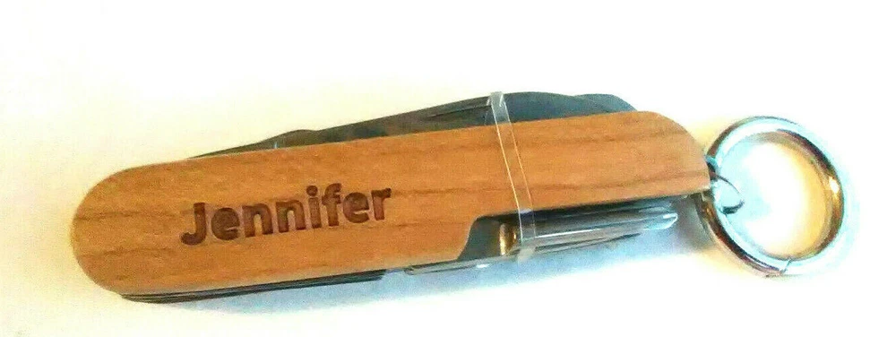 Multi-tool Pocket Knife Jennifer   Name Engraved  On Wood Key Ring New