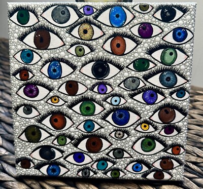 8'' x 8'' Unique hand painted canvas, Multi eyes. Acrylic paint multi color eyes! 