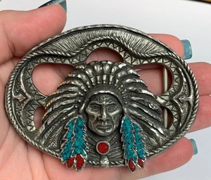 feathered indian belt buckle