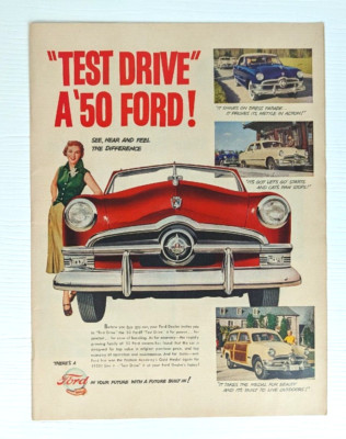 vintage 1950 test drive a Ford car  PRINT AD different style views