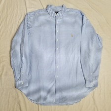 Polo Ralph Lauren Button Up Shirt Blue Gingham Check Plaid Pony Logo XLT Tall