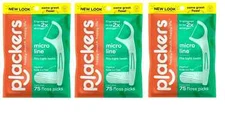 Plackers Micro Line Floss Picks Fresh Mint 75ct each *Three Pack*