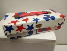 Vintage RED WHITE BLUE CASSETTE TAPE CASE Holds 12 TAPES with HANDLE STARS