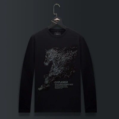 Fashion Horse Trend Rhinestone Long Sleeve Luxury  Men T-Shirt Plus Size 6XL