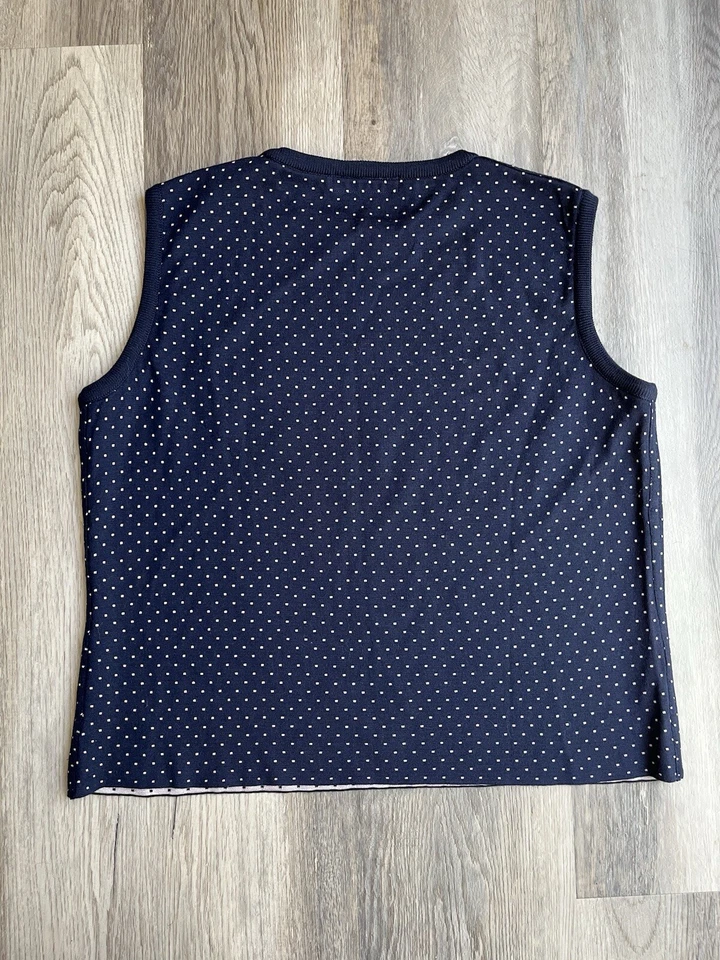 Camiseta sin mangas St. John reversible azul marino rosa tejido concha base cuello redondo talla L Foto 4 de 4