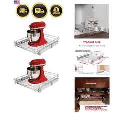 Pull Out Cabinet Organizer 14x21 Heavy Duty Metal Drawer Shelf Chrome 2 Pack
