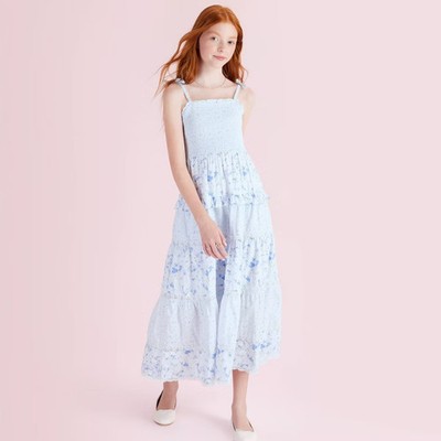 Girls' Stella Budding Florals Tiered Maxi Dress - LoveShackFancy Blue