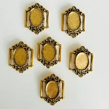 Victorian Cameo Plaque Setting Brass Jewelry Findings Cabochon Stamping 6pcs