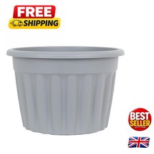 Extra Large 69L Grey Round Planter with Drainage - Ideal for Flowers & Fruits
