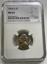 1954-S Jefferson Nickel 5c NGC MS64 Mint State Uncirculated