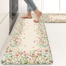 Best KIMODE Anti Fatigue Kitchen Mats for Floor 2 Piece Cushioned Floral Rugs