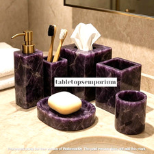 Handmade Amethyst Stone Bathroom Set, 6 Piece Natural Bath Accessories Decor