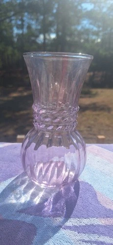 Vintage Amethyst Swirl By Anchor Hocking Purple Plum Glass Flower Bud Vase