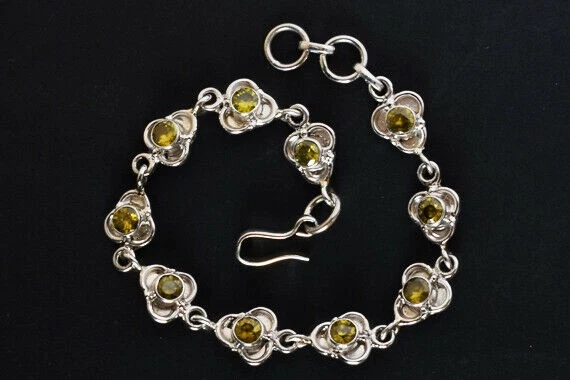 Natural Round Lemon Quartz Gemstone 925 Sterling Silver  Link Bracelet Jewelry - Image 2 of 4