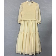 Forever 21 Dress Women's M Cottagecore Coquette Ivory Sheer Smocked Romantic