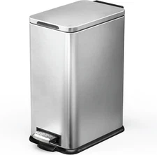 4 Gallon Slim Kitchen Trash Can with Soft Close Lid and Step Pedal, Stainless St