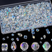 600 Pcs Crystal Glass Beads Assorted Shapes and Sizes for Jewelry Making AB