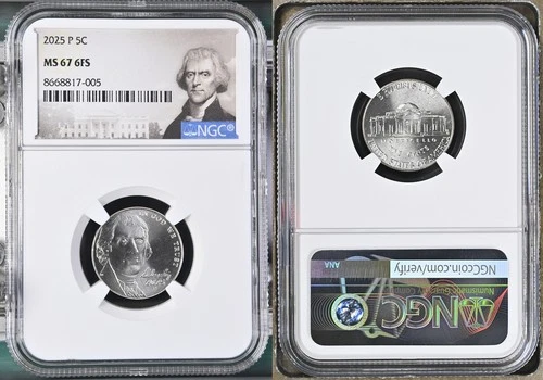 2025 P Jefferson Nickel 5c NGC MS 67 6FS Full Steps