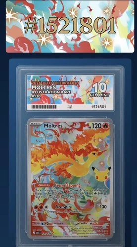 Moltres 30th Celebration ACE 10 Perfect Subgrades Pokemon Card