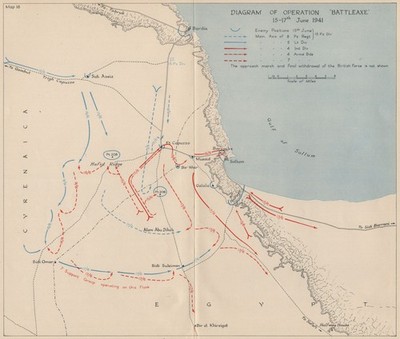 NORDAFRIKAFELDZUG 2. WELTKRIEG. Operation Streitaxt 15.-17. Juni 1941. Libyen 1956 Karte