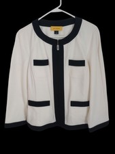 St. John Black  White Color Block Zip Blazer Jacket Luxury Business...