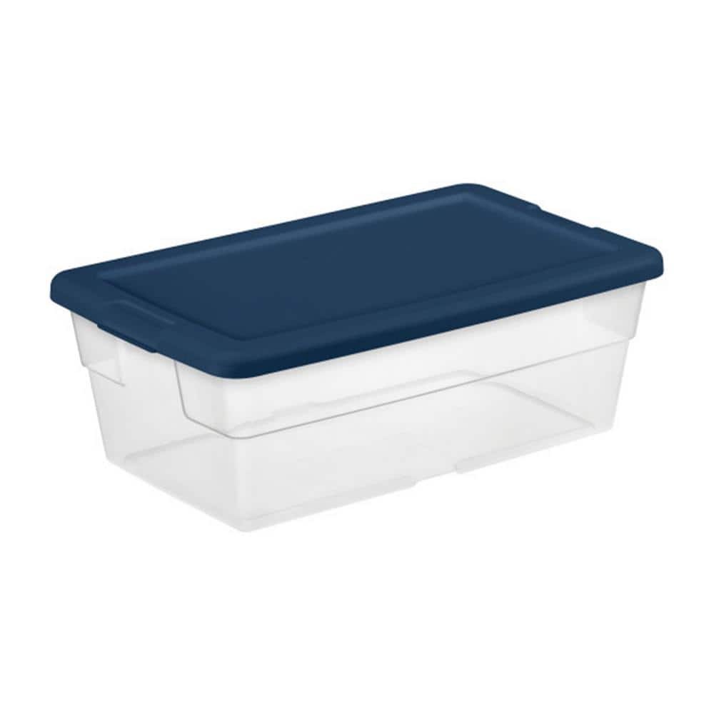 6-Pack Clear Stackable 6 Qt Storage Containers with Marine Blue Lids