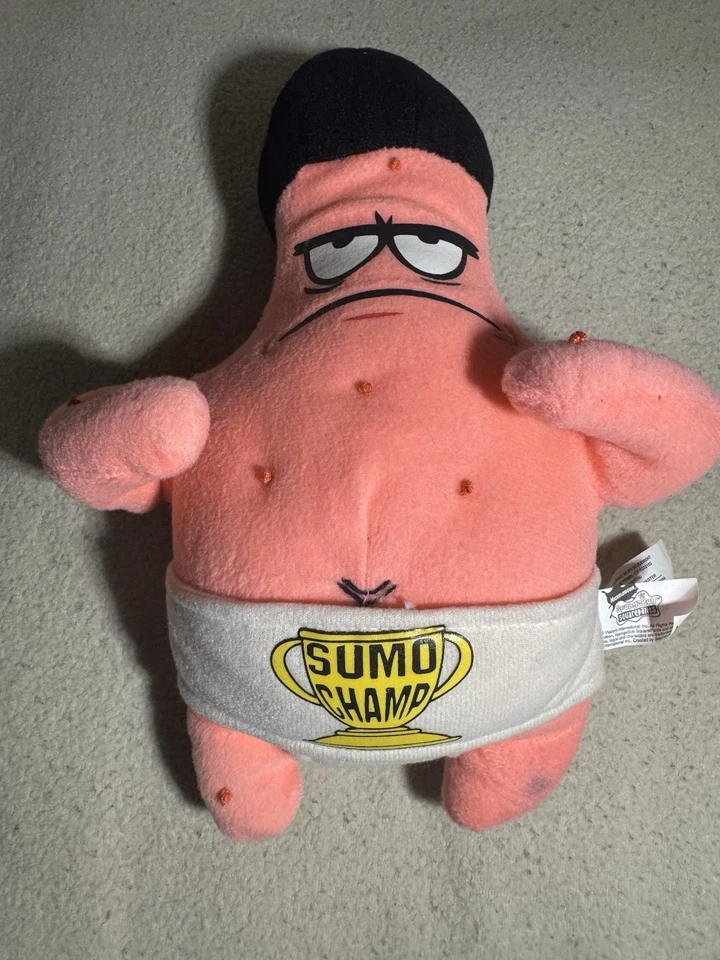 Nanco Patrick Star 复古相扑摔跤手毛绒全新带标签 Y2K 怀旧海绵宝宝 阅读 — 第 2/4 张图片