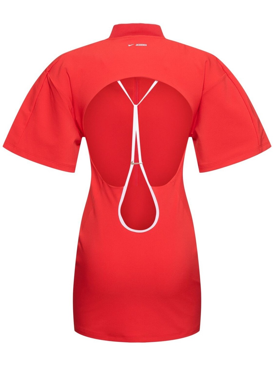 JACQUEMUS x NIKE Iconic Red Cut Out Swoosh Logo Short Sleeve Mini