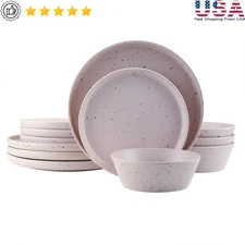 Dinnerware Set Service 4 Speckled Stoneware Plates Bowls Microwave Safe New