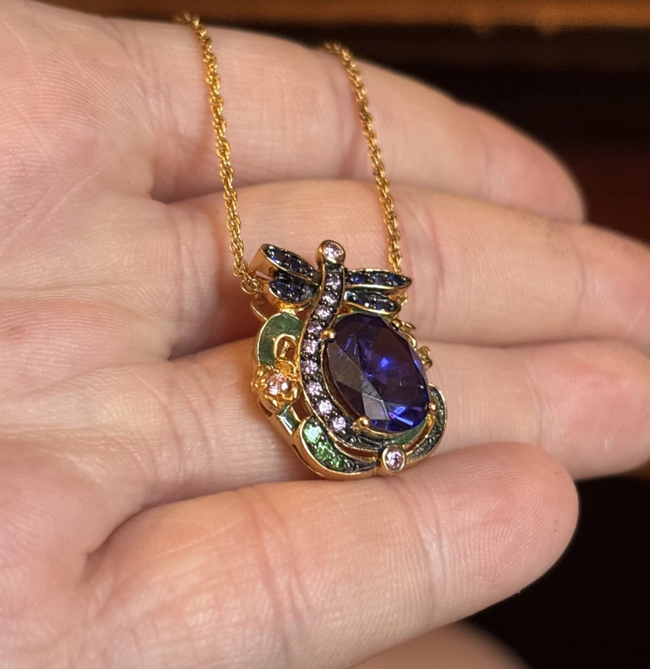 Желтое золото Vermeil VICTORIA WIECK редкая стрекоза танзанит ожерелье - Изображение 4 из 4