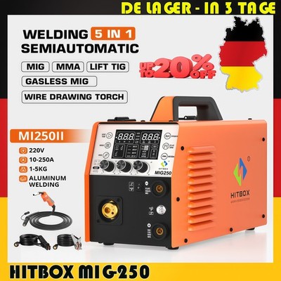 HITBOX MIG250 250A 6IN1 MIG MAG Schweißgerät Gaslos MMA Lift TIG Aluminium Stahl