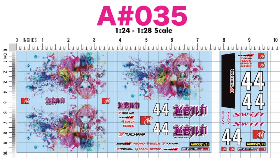 Megurine Luka volcaloid Racing WaterSlide Decal 1/24 - 1/28 RC Diecast A035 - Image 2 of 4