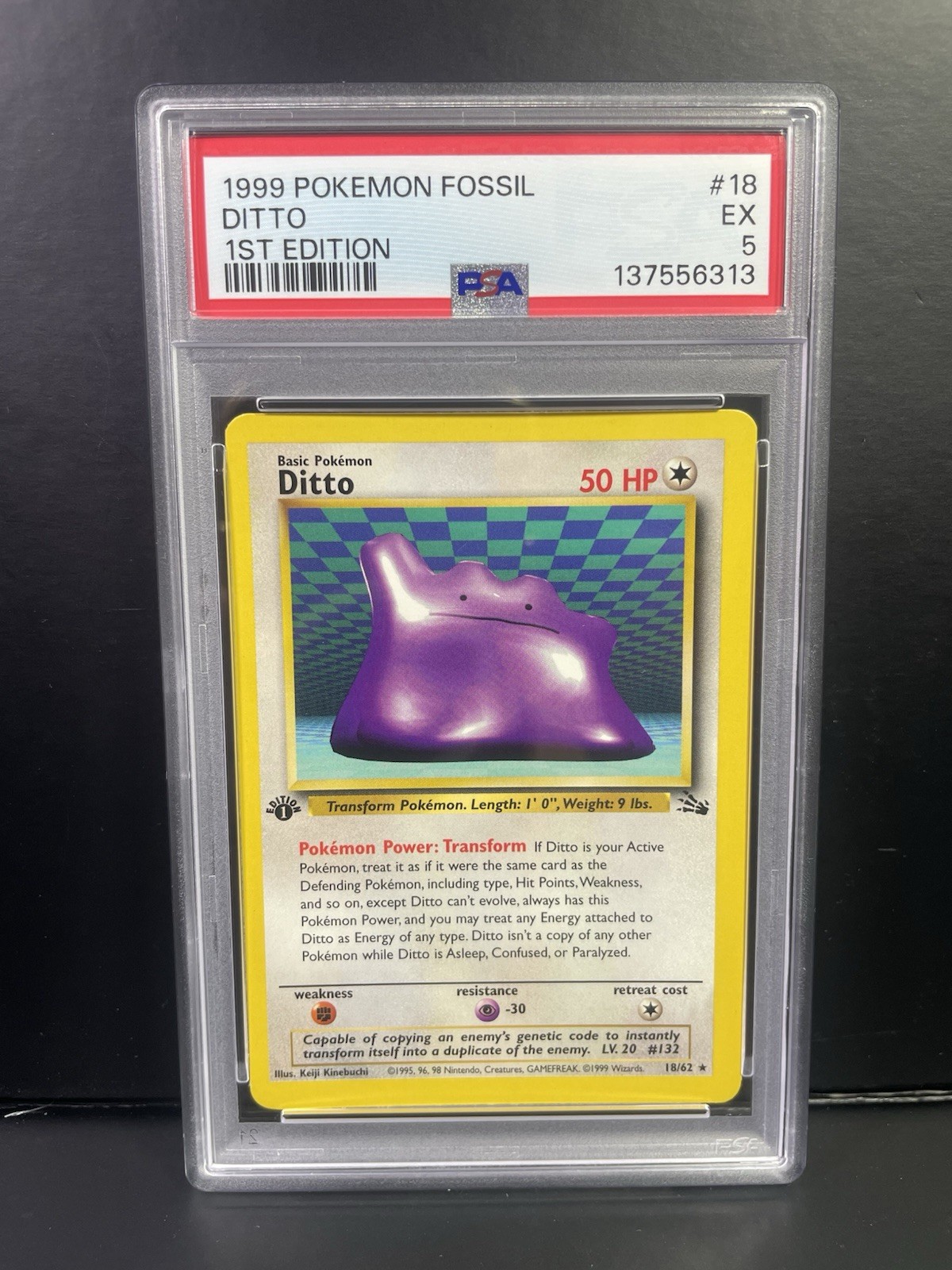 1999 Pokemon Fossil 1st Edition #18/62 Ditto PSA 7