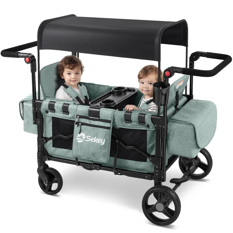 Wagon Stroller 2 Kids Foldable Canopy Storage