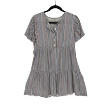 Madewell Women Small Multi-Color Striped Tiered Mini Dress Short Sleeve Cotton