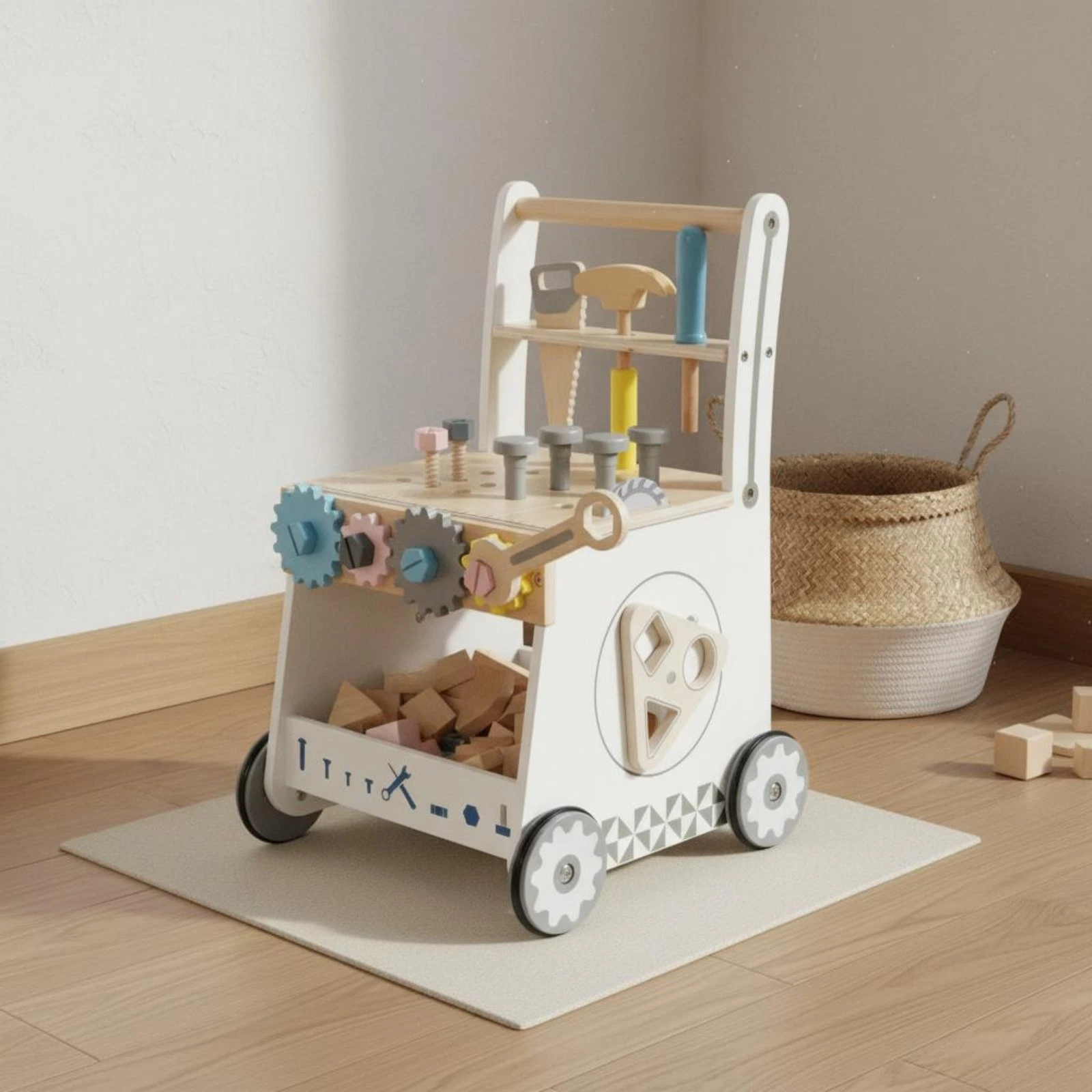 Tool Wagon Pusher Fine Movement Skills Baby Activity Trolley Storage Space