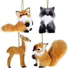 4 Pieces Woodland Animal Christmas Ornaments Furry Fur Plush Animal Forest