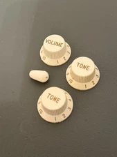 1990's 1994 Parchment White Fender Stratocaster Volume Tone Switch Tip Knob Set