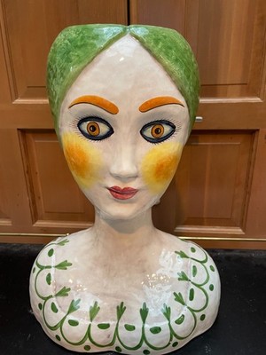 Horchow 1960 s Ceramic Lady Bust Vase Planter   Hand Painted   Made in Italy 16 