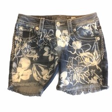 Miss Me Jeans Foral Front Thick Stitch Denim Shorts Girls Size 10 JK7651D